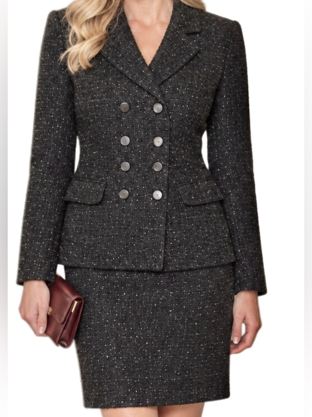 ANN TAYLOR Sparkly Black Tweed Vintage Skirt Suit Set Size 6 - LIKE NEW!